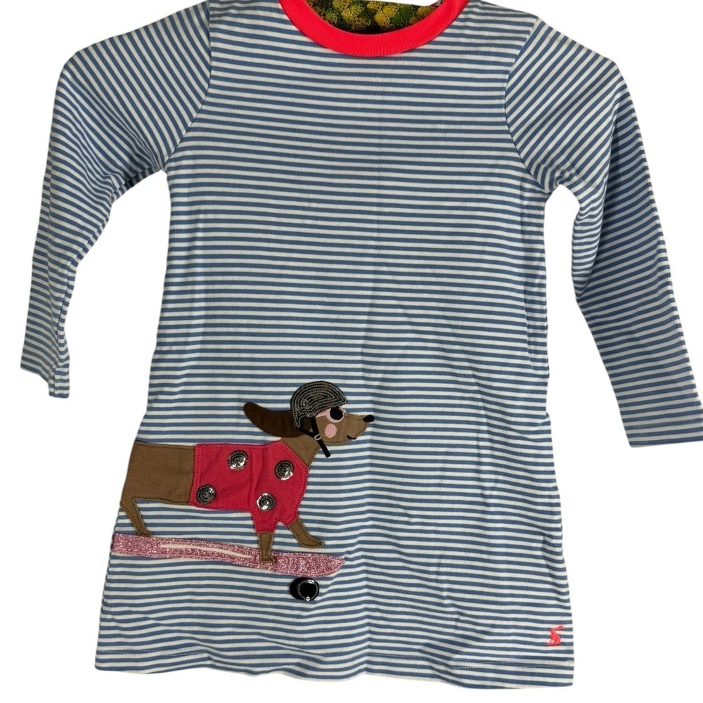 Joules 4 yo striped dachshund skateboarding sequin dress like new